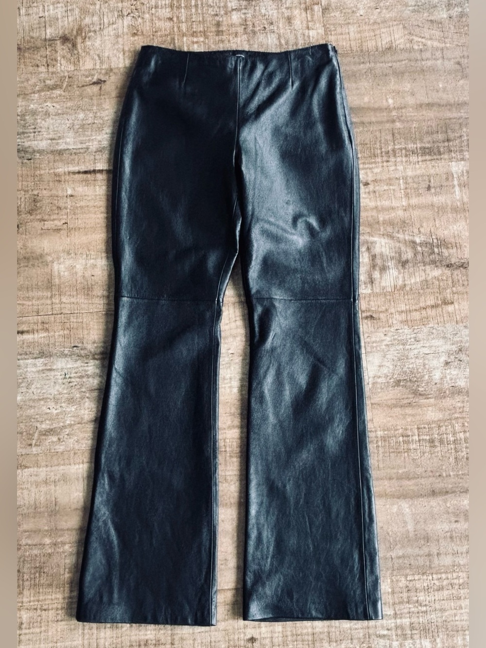 Moda International Black Leather Boot Cut Pants size 10 (15"W x 32" inseam)